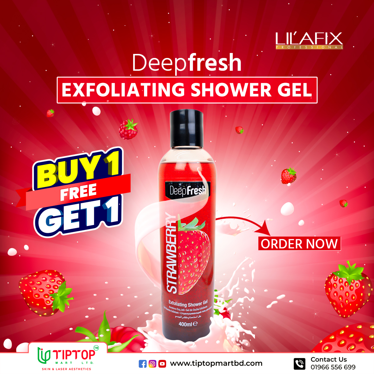 Deep Fresh Exfoliating Shower Gel – Strawberry (Buy 1 Get 1 Free)